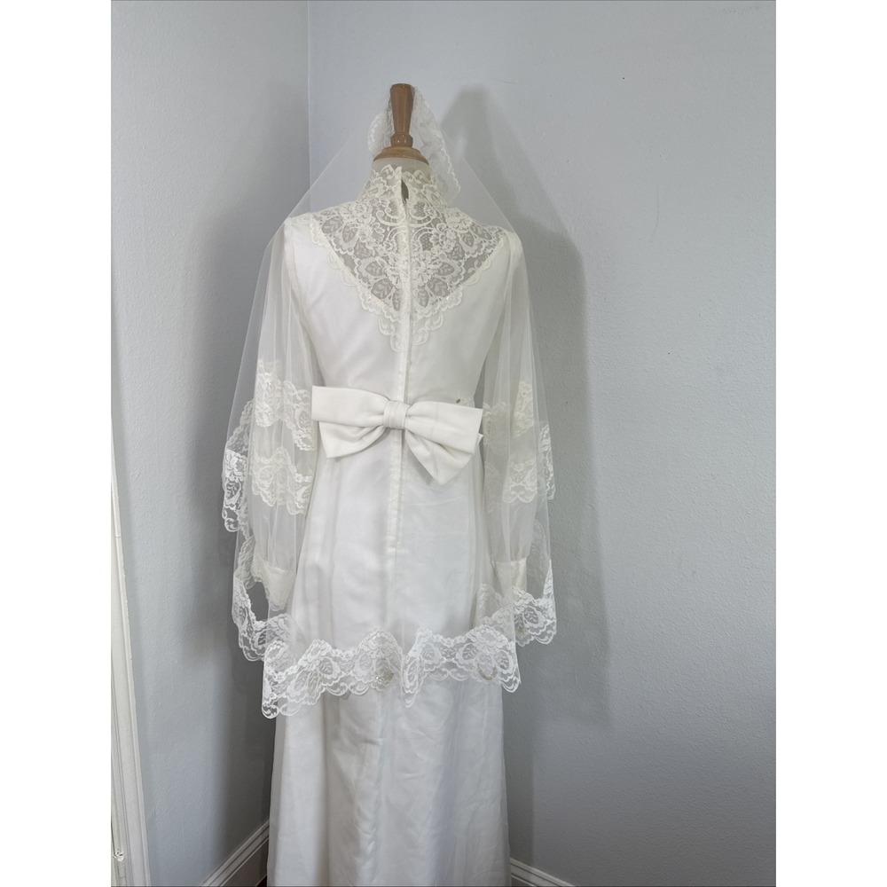 Vtg Bridal Originals Wedding Dress‎ 12 Lace Trim Victorian Edwardian Bow Back - Picture 12 of 16